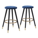 Cavalier Glam Counter Stool in Black Wood and Blue Velvet with Gold Accent by LumiSource - Set of 2 B116135549