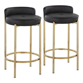 Chloe Contemporary Counter Stool in Gold Metal and Black Faux Leather by LumiSource - Set of 2 B116135551