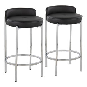 Chloe Contemporary Counter Stool in Chrome Metal and Black Faux Leather by LumiSource - Set of 2 B116135552