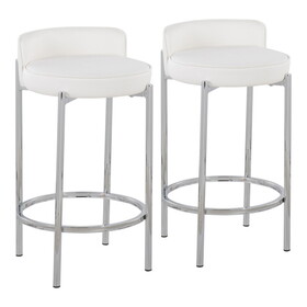 Chloe Contemporary Counter Stool in Chrome Metal and White Faux Leather by LumiSource - Set of 2 B116135553