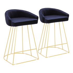 Canary Contemporary Counter Stool in Gold with Blue Velvet by LumiSource - Set of 2 B116135554
