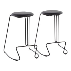 Finn Contemporary Counter Stool in Black Steel and Black Faux Leather by LumiSource - Set of 2 B116135556