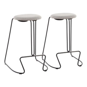 Finn Contemporary Counter Stool in Black Steel and Light Grey Fabric by LumiSource - Set of 2 B116135558