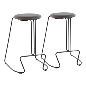 Finn Contemporary Counter Stool in Black Steel and Grey Faux Leather by LumiSource - Set of 2 B116135559