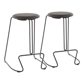Finn Contemporary Counter Stool in Grey Steel and Grey Faux Leather by LumiSource - Set of 2 B116135562
