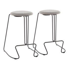 Finn Contemporary Counter Stool in Grey Steel and Light Grey Fabric by LumiSource - Set of 2 B116135563