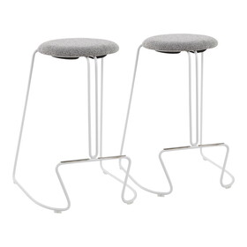 Finn Contemporary Counter Stool in White Steel and Charcoall Fabric by LumiSource - Set of 2 B116135565