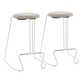 Finn Contemporary Counter Stool in White Steel and Light Grey Fabric by LumiSource - Set of 2 B116135566