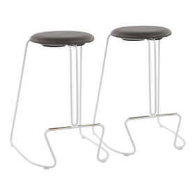 Finn Contemporary Counter Stool in White Steel and Grey Faux Leather by LumiSource - Set of 2 B116135567
