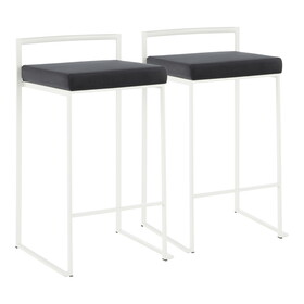 Fuji Contemporary Stackable Counter Stool in White with Black Velvet Cushion by LumiSource - Set of 2 B116135570