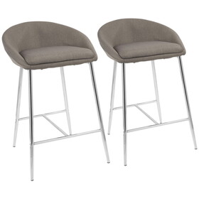 Matisse Glam 26" Counter Stool with Chrome Frame and Grey Fabric by LumiSource - Set of 2 B116135574