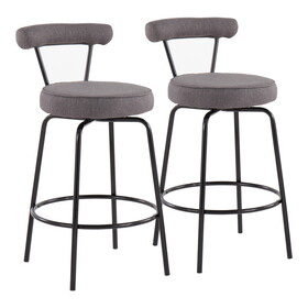 Rhonda Contemporary Counter Stool in Black Steel and Charcoal Fabric by LumiSource - Set of 2 B116135575