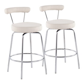 Rhonda Contemporary Counter Stool in Chrome and Cream Fabric by LumiSource - Set of 2 B116135576