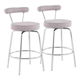 Rhonda Contemporary Counter Stool in Chrome and Light Grey Fabric by LumiSource - Set of 2 B116135577