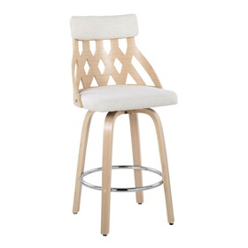York Mid-Century 26" Counter Stool in Natural Wood and Cream Fabric with Chrome Footrest by LumiSource B116135579