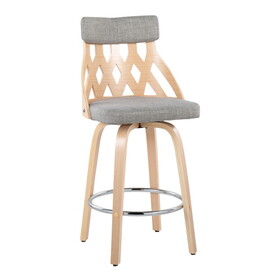 York Mid-Century 26" Counter Stool in Natural Wood and Light Grey Fabric with Chrome Footrest by LumiSource B116135580