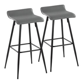 Ale 30" Contemporary Fixed-Height Bar Stool in Black Steel and Grey Faux Leather by LumiSource - Set of 2 B116135581