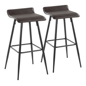 Ale 30" Contemporary Fixed-Height Bar Stool in Black Steel and Espresso Faux Leather by LumiSource - Set of 2 B116135582
