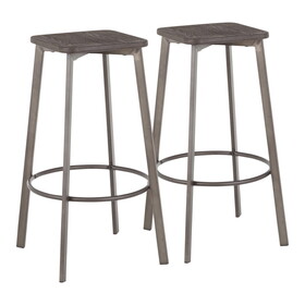 Clara Industrial Square Barstool in Antique Metal and Espresso Wood-Pressed Grain Bamboo by LumiSource - Set of 2 B116135583