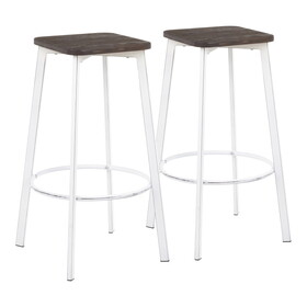 Clara Industrial Square Barstool in Vintage White Metal and Espresso Wood-Pressed Grain Bamboo by LumiSource - Set of 2 B116135584