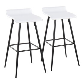 Ale 30" Contemporary Fixed-Height Bar Stool in Black Steel and White Faux Leather by LumiSource - Set of 2 B116135586