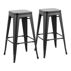 Oregon Contemporary Barstool in Black Steel and Black Wood by LumiSource - Set of 2 B116135587
