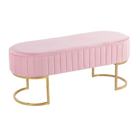Demi Glam Pleated Bench in Gold Steel and Pink Velvet by LumiSource B116135593