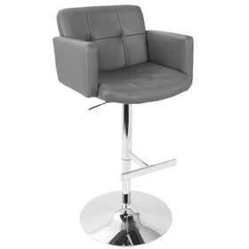 Stout Contemporary Adjustable Barstool with Swivel and Grey Faux Leather by LumiSource B116135612