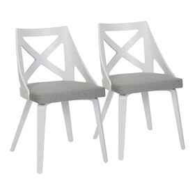 Charlotte Farmhouse Chair in White Textured Wood and Light Grey Fabric by LumiSource - Set of 2 B116135624