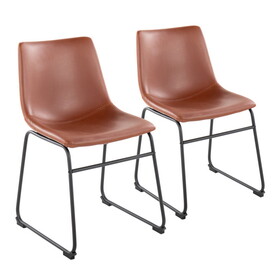 Duke Industrial Side Chair in Black Steel and Cognac Faux Leather by LumiSource - Set of 2 B116135625