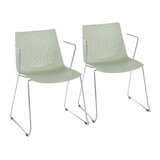 Matcha Contemporary Chair in Chrome and Green by LumiSource - Set of 2 B116135626