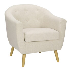 Rockwell Mid-Century Accent Chair in Cream Fabric and Natural Wood by LumiSource B116135645