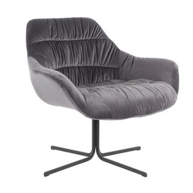 Wayne Contemporary Swivel Lounge Chair in Black Metal and Grey Velvet by LumiSource B116135646