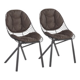 Wired Contemporary Chair in Black Metal with Espresso Faux Leather Cushions by LumiSource - Set of 2 B116135656