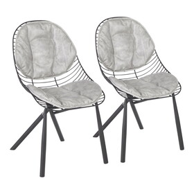 Wired Contemporary Chair in Black Metal with Light Grey Faux Leather Cushions by LumiSource - Set of 2 B116135657