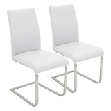 Foster Contemporary Dining Chair in Stainless Steel and White Faux Leather by LumiSource - Set of 2 B116135666