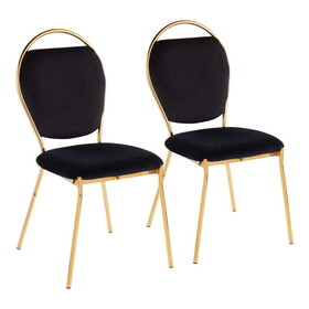 Keyhole Contemporary/Glam Dining Chair in Gold Metal and Black Velvet by LumiSource - Set of 2 B116135667