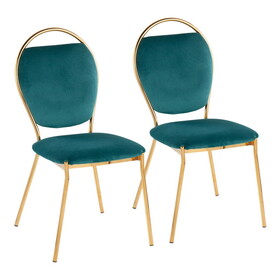 Keyhole Contemporay/Glam Dining Chair in Gold Metal and Green Velvet by LumiSource - Set of 2 B116135668