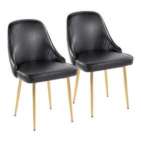 Marcel Contemporary/Glam Dining Chair with Gold Frame and Black Faux Leather by LumiSource - Set of 2 B116135669