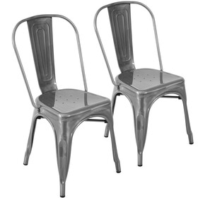 Oregon Industrial Stackable Dining Chair in Brushed Silver by LumiSource - Set of 2 B116135686