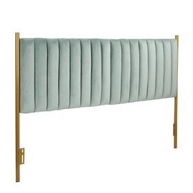 Chloe Contemporary/Glam King Headboard in Gold Steel and Sage Green Velvet by LumiSource B116135703