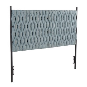 Braided Matisse Queen Size Headboard in Black Metal and Blue Fabric by LumiSource B116135704