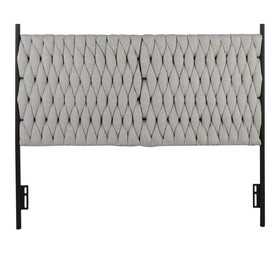 Braided Matisse Queen Size Headboard in Black Metal and Cream Fabric by LumiSource B116135705