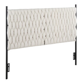 Braided Matisse Queen Size Headboard in Black Metal and Cream Sherpa Fabric by LumiSource B116135707