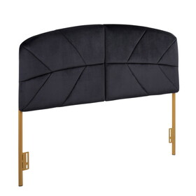 Lindsey Contemporary/Glam Queen Headboard in Gold Steel and Black Velvet by LumiSource B116135708
