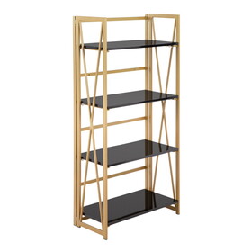 Folia Contemporary Bookcase in Gold Metal and Black Wood by LumiSource B116135721