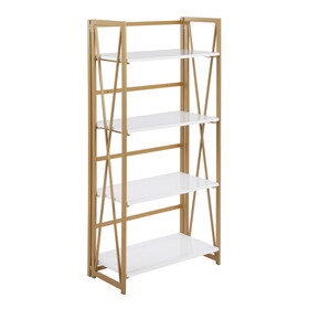 Folia Contemporary Bookcase in Gold Metal and White Wood by LumiSource B116135722