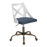 Charlotte Farmhouse Task Chair in Antique Copper Metal, White Textured Wood, and Blue Fabric by LumiSource B116135726