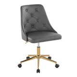 Marche Contemporary Swivel Task Chair with Casters in Gold Metal and Grey Faux Leather by LumiSource B116135734