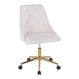 Marche Contemporary Swivel Task Chair with Casters in Gold Metal and White Faux Leather by LumiSource B116135735